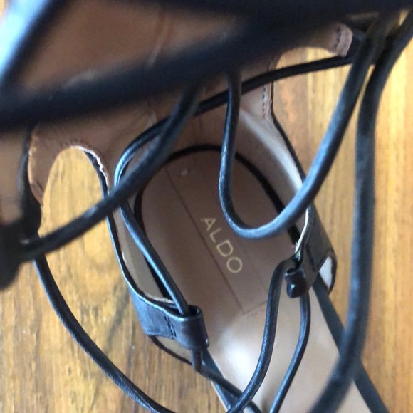 ALDO black tie-up wrap calf flats - Picture 2 of 5